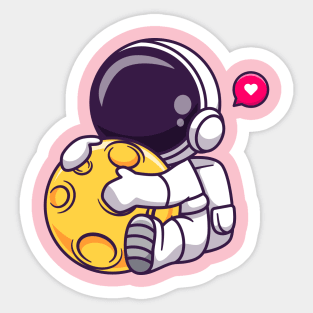 Cute Astronaut Hugging Moon Cartoon Sticker